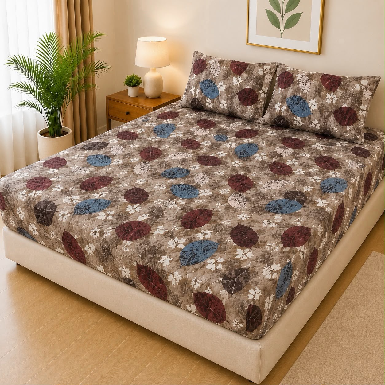 Mat Printed Quilted Ultrasonic 100% Waterproof Mattress Cover For Double Bed Fitted Mattress Protector Anti Sleep Bed Sheet With Pillow Cover (SH 721)