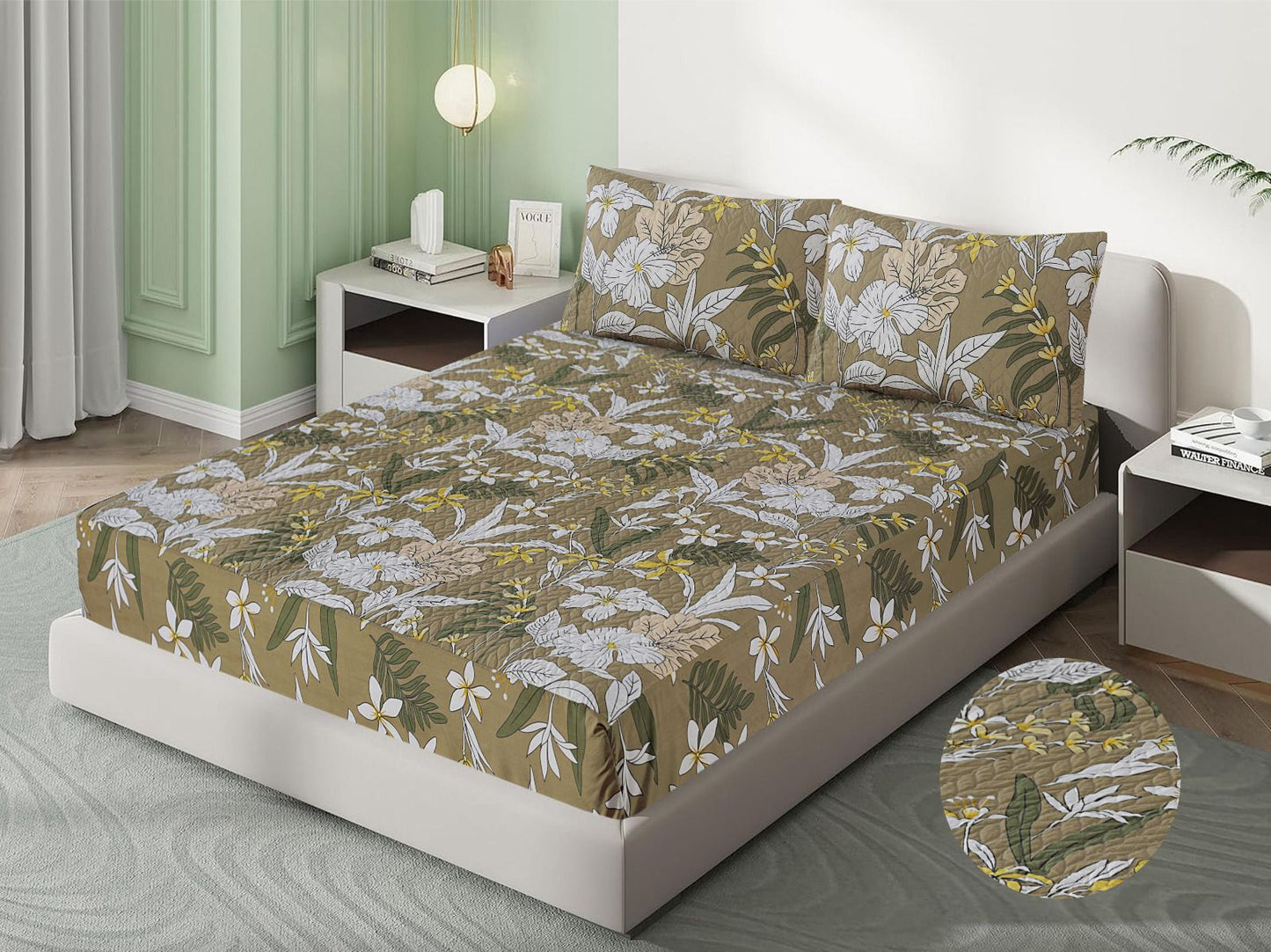 Mat Printed Quilted Ultrasonic 100% Waterproof Mattress Cover For Double Bed Fitted Mattress Protector Anti Sleep Bed Sheet With Pillow Covers( Copper Print )