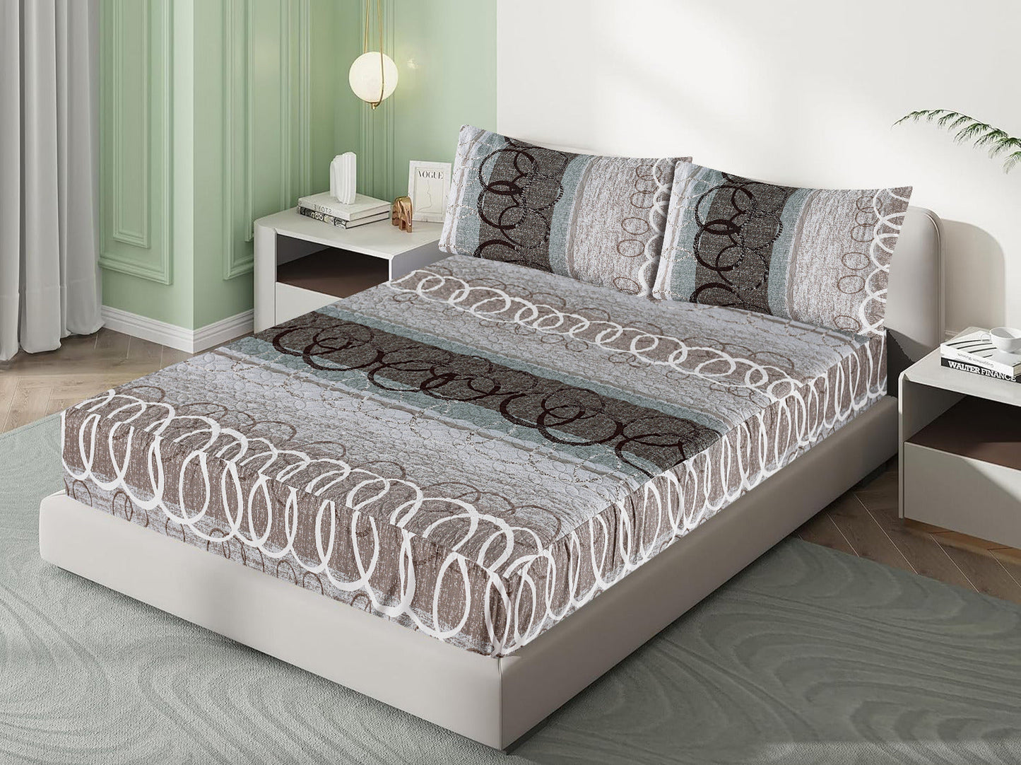 Mat Printed Quilted Ultrasonic 100% Waterproof Mattress Cover For Double Bed Fitted Mattress Protector Anti Sleep Bed Sheet With Pillow Cover ( Pyramid  circle )