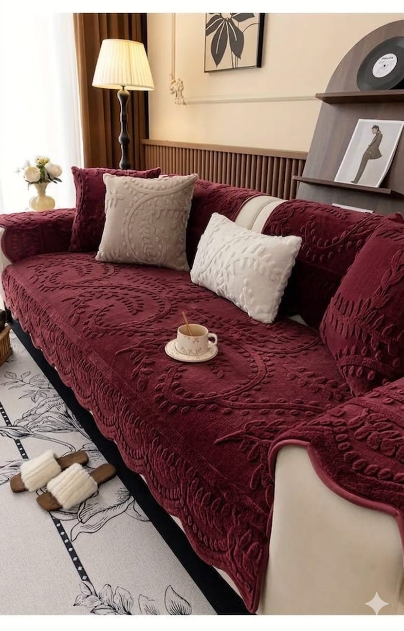 MAT ULTRASONIC SUPER SOFT SOFA COVERS RADISH MAROON