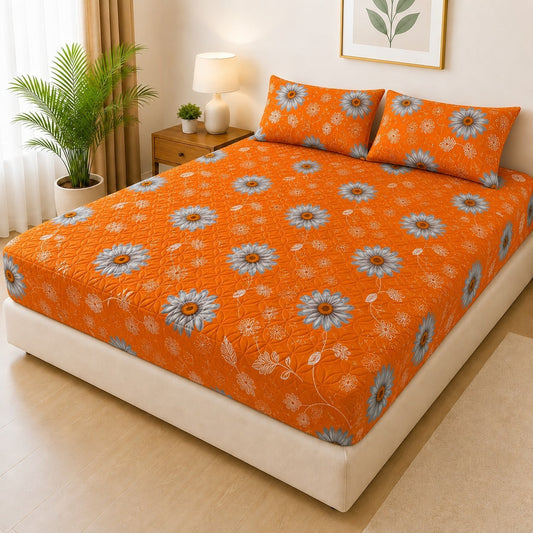 Mat Printed Quilted Ultrasonic 100% Waterproof Mattress Cover For Double Bed Fitted Mattress Protector Anti Sleep Bed Sheet With Pillow Cover (SH 703)