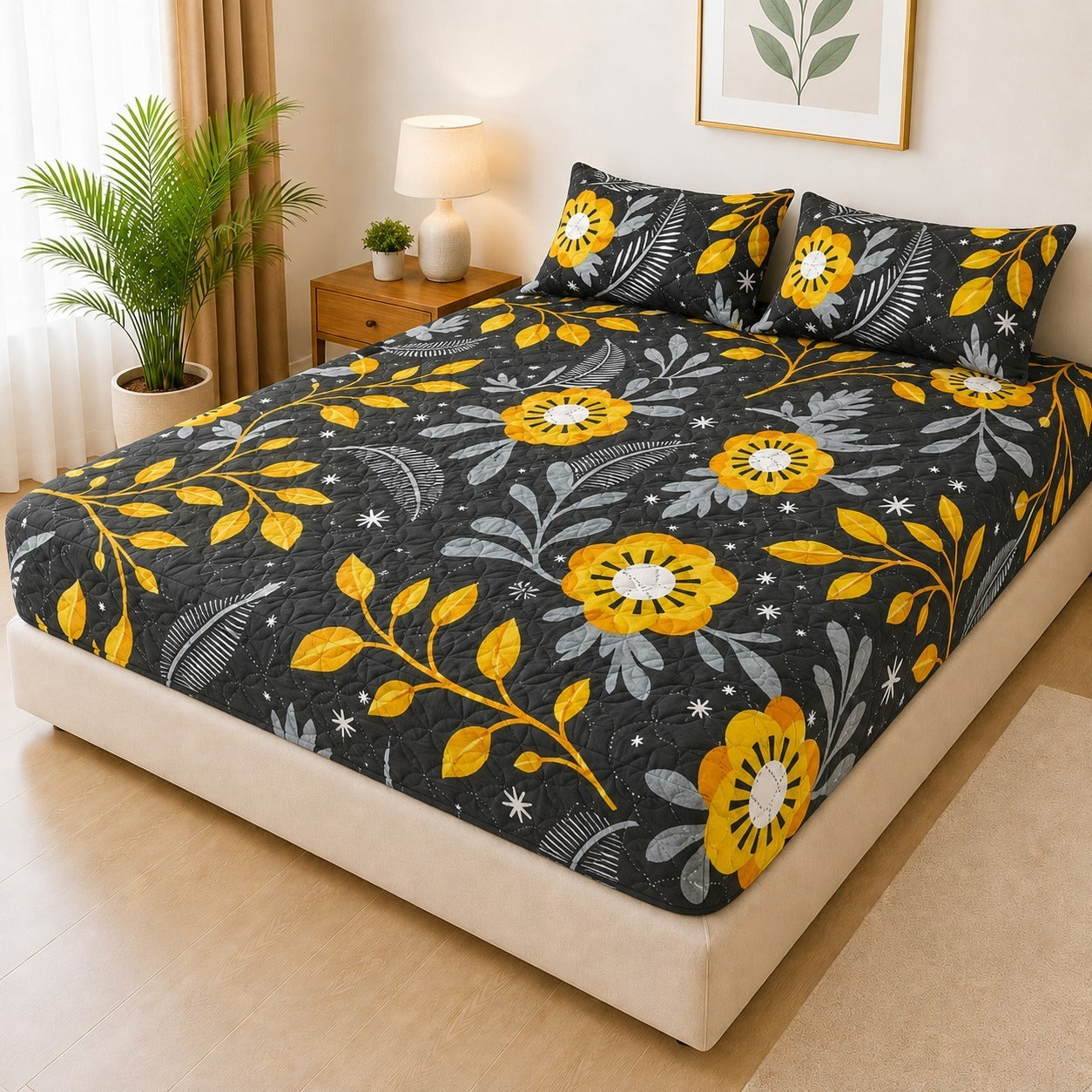 Mat Printed Quilted Ultrasonic 100% Waterproof Mattress Cover For Double Bed Fitted Mattress Protector Anti Sleep Bed Sheet With Pillow Cover (SH 704)