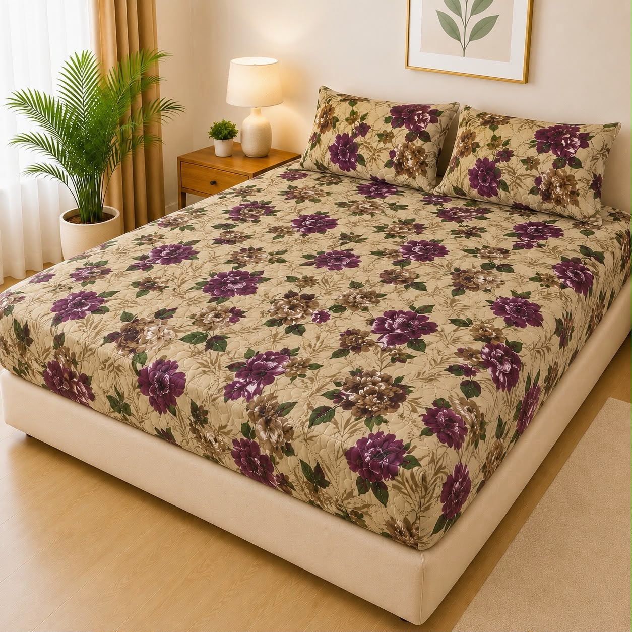 Mat Printed Quilted Ultrasonic 100% Waterproof Mattress Cover For Double Bed Fitted Mattress Protector Anti Sleep Bed Sheet With Pillow Cover (SH 720)