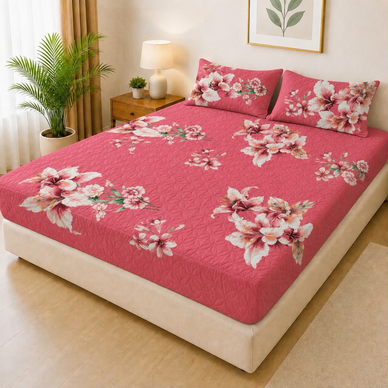Mat Printed Quilted Ultrasonic 100% Waterproof Mattress Cover For Double Bed Fitted Mattress Protector Anti Sleep Bed Sheet With Pillow Cover (SH 719)