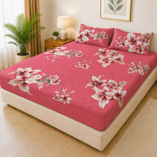 Mat Printed Quilted Ultrasonic 100% Waterproof Mattress Cover For Double Bed Fitted Mattress Protector Anti Sleep Bed Sheet With Pillow Cover (SH 719)