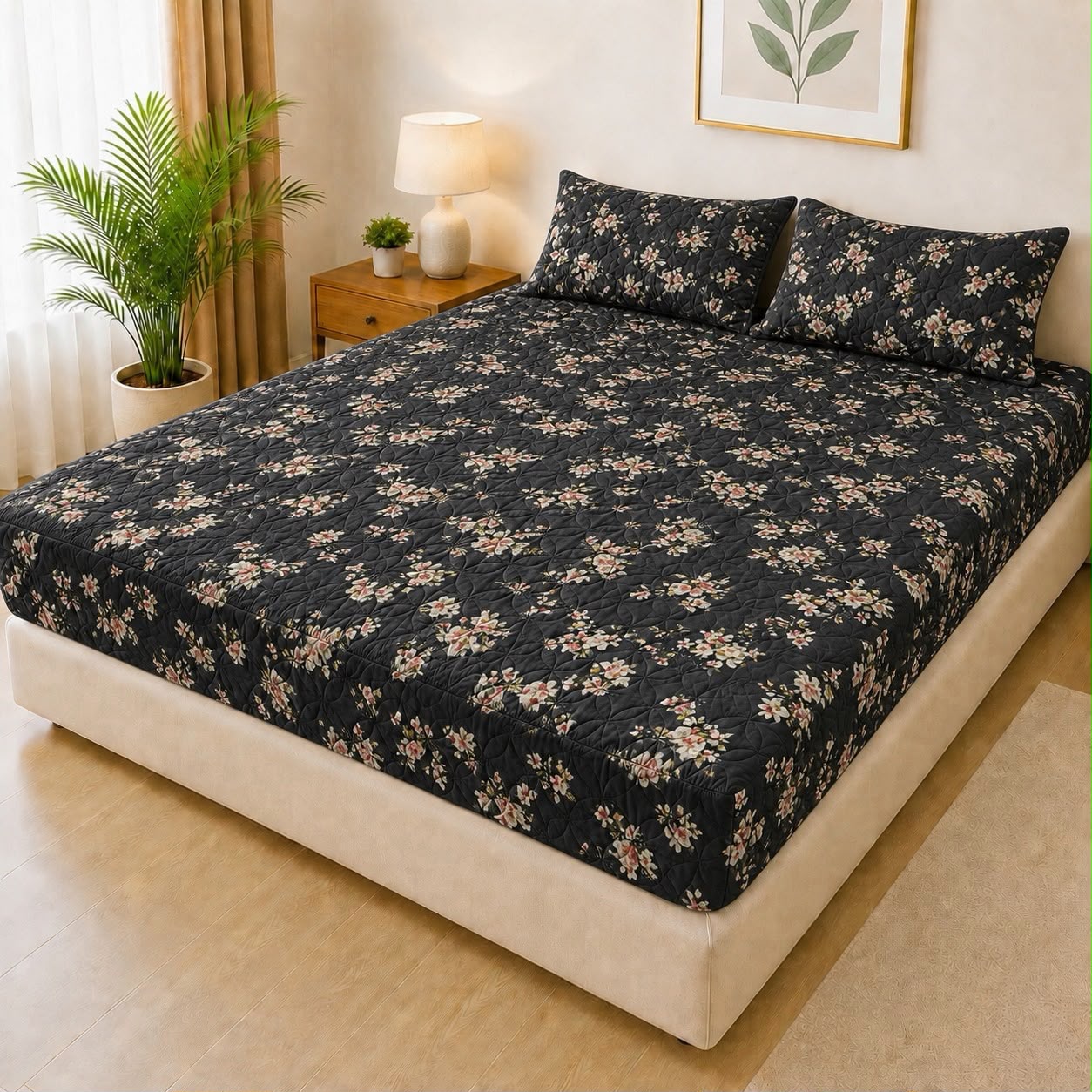 Mat Printed Quilted Ultrasonic 100% Waterproof Mattress Cover For Double Bed Fitted Mattress Protector Anti Sleep Bed Sheet With Pillow Cover (SH 718)