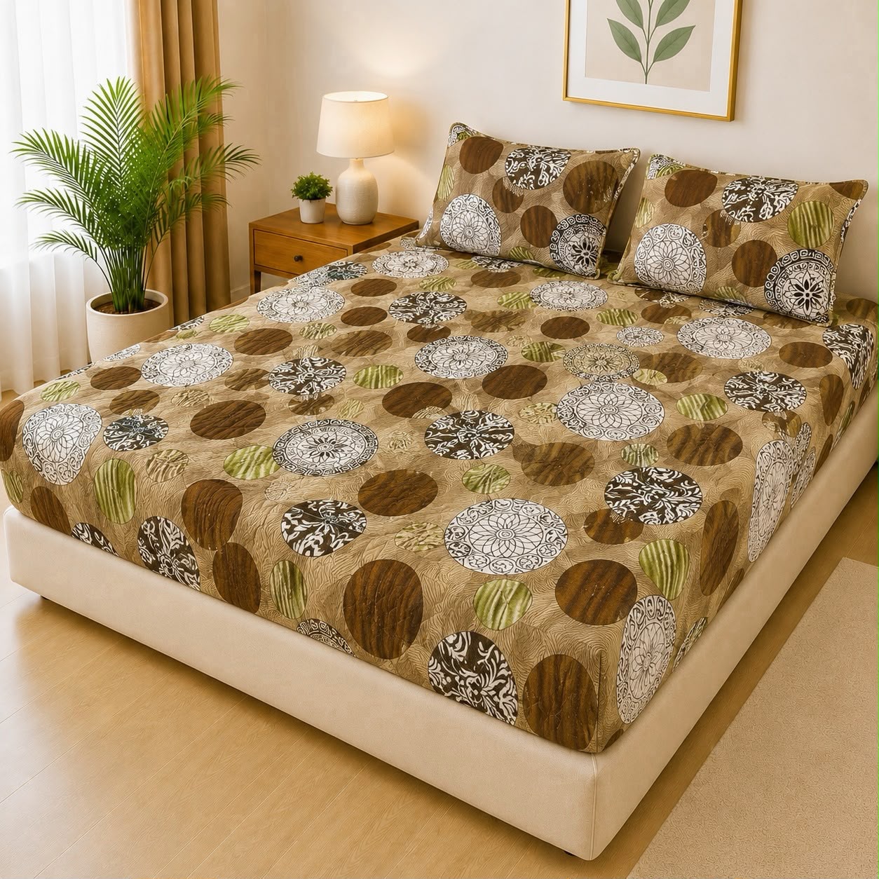 Mat Printed Quilted Ultrasonic 100% Waterproof Mattress Cover For Double Bed Fitted Mattress Protector Anti Sleep Bed Sheet With Pillow Cover (SH 713)