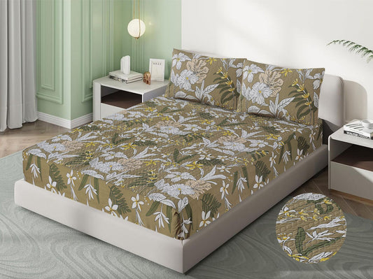 Mat Printed Quilted Ultrasonic 100% Waterproof Mattress Cover For Double Bed Fitted Mattress Protector Anti Sleep Bed Sheet With Pillow Covers( Copper Print )