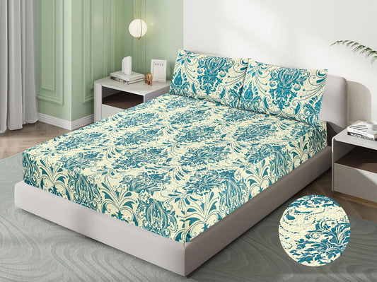 Mat Printed Quilted Ultrasonic 100% Waterproof Mattress Cover For Double Bed Fitted Mattress Protector Anti Sleep Bed Sheet With Pillow Covers(Green Traditional)