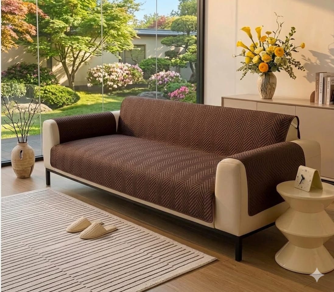 NEW MAT ULTRASONIC SUPER SOFT SOFA COVER (BROWN)