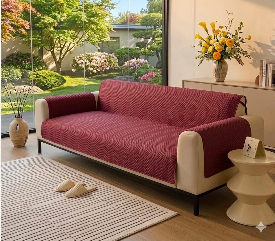 NEW MAT ULTRASONIC SUPER SOFT SOFA COVER (MAROON)