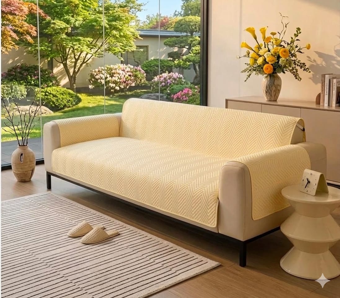 NEW MAT ULTRASONIC SUPER SOFT SOFA COVER (BEIGE)
