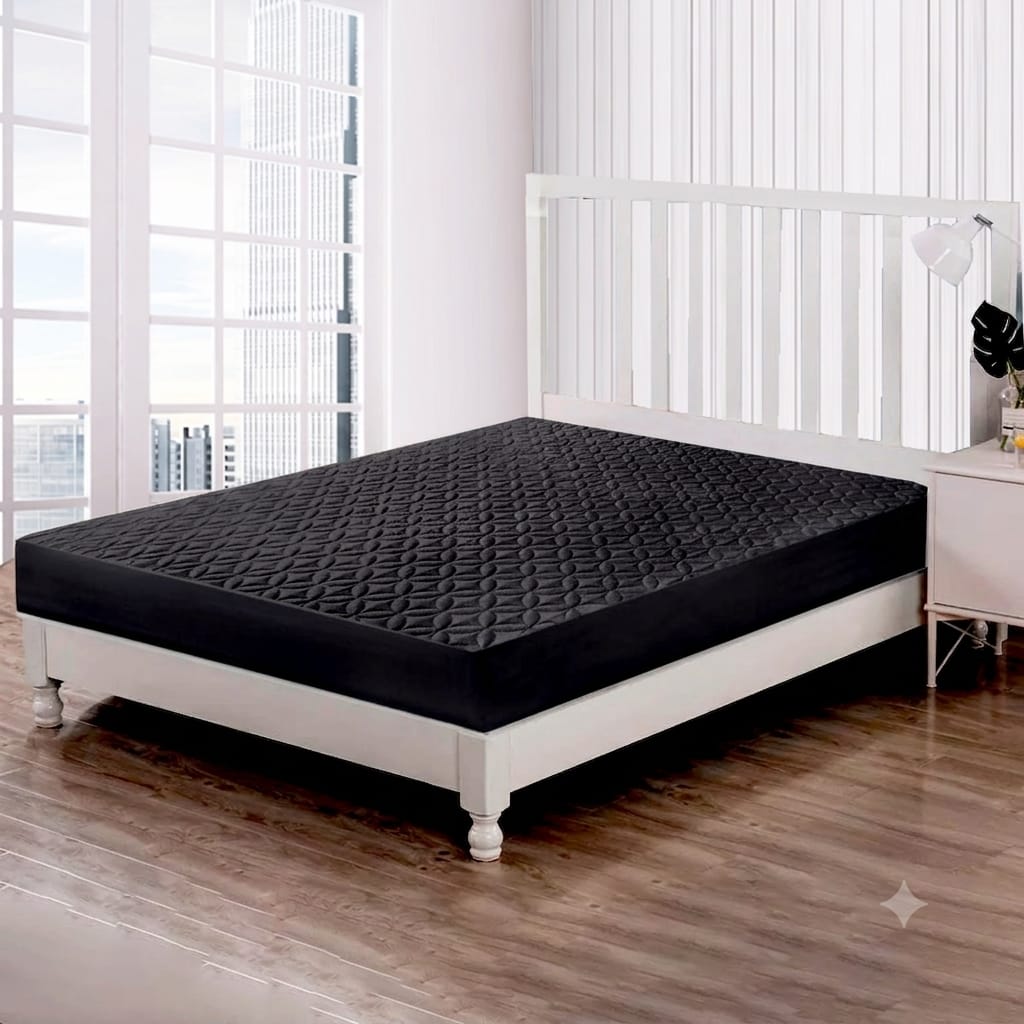 Ultrasonic 100% Waterproof Mattress Cover For Double Bed Fitted Mattress Protector Anti Sleep Bed Sheet (Black)